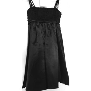 Child Girl's Black 3-D Floral Dress Satin Lined Retro Fancy Sz. 7/8*